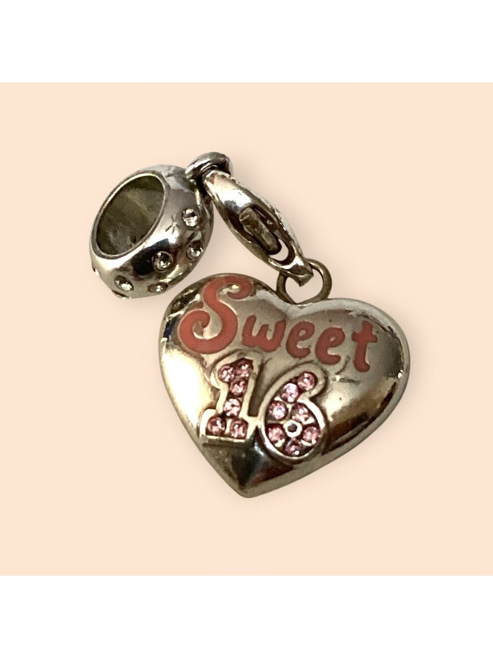 Brighton “Sweet 16” Heart Charm – Pink Enamel & Rhinestones 1678